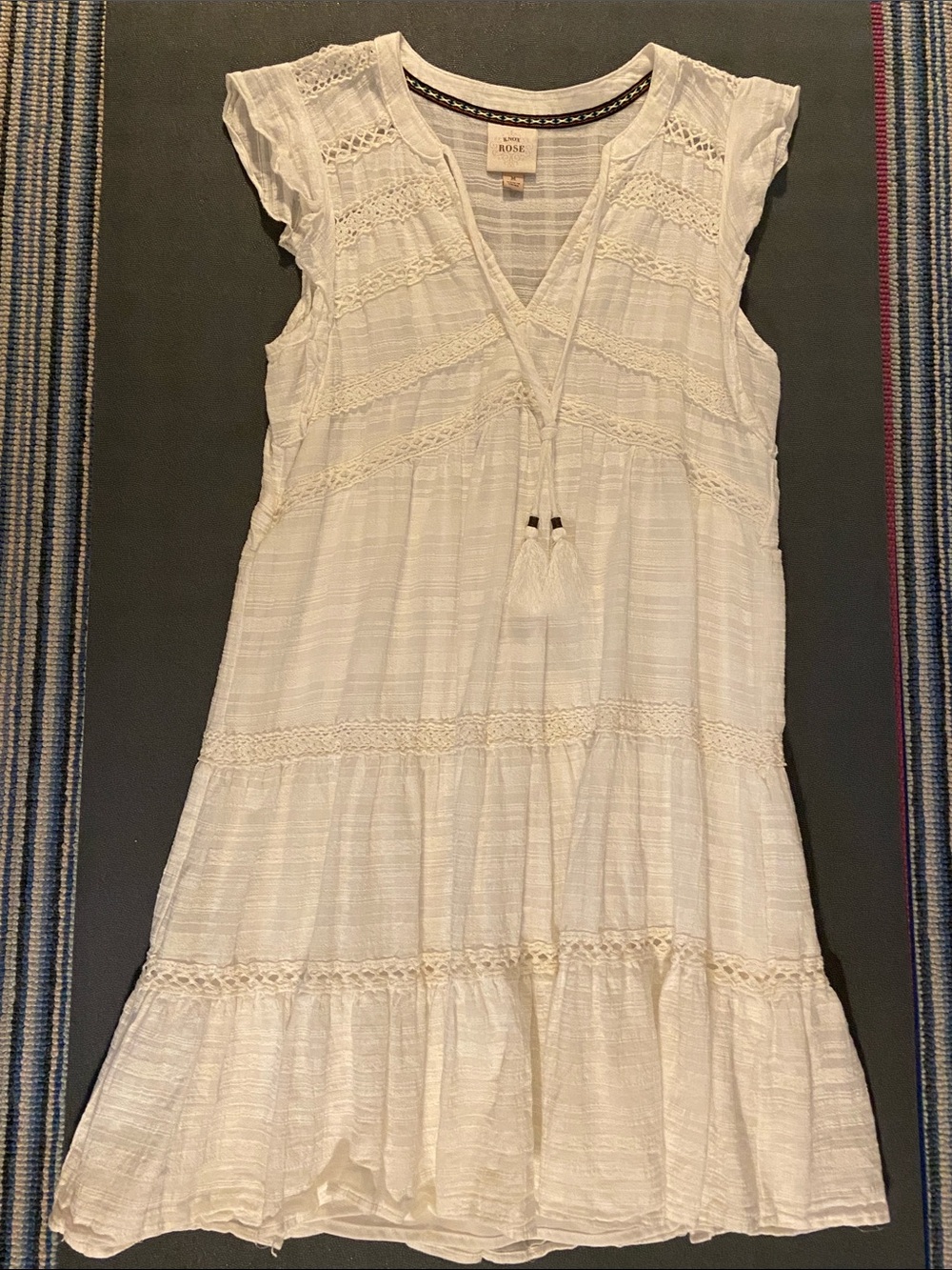 Knox Rose Ivory Lace-Trim Tiered Casual Dress